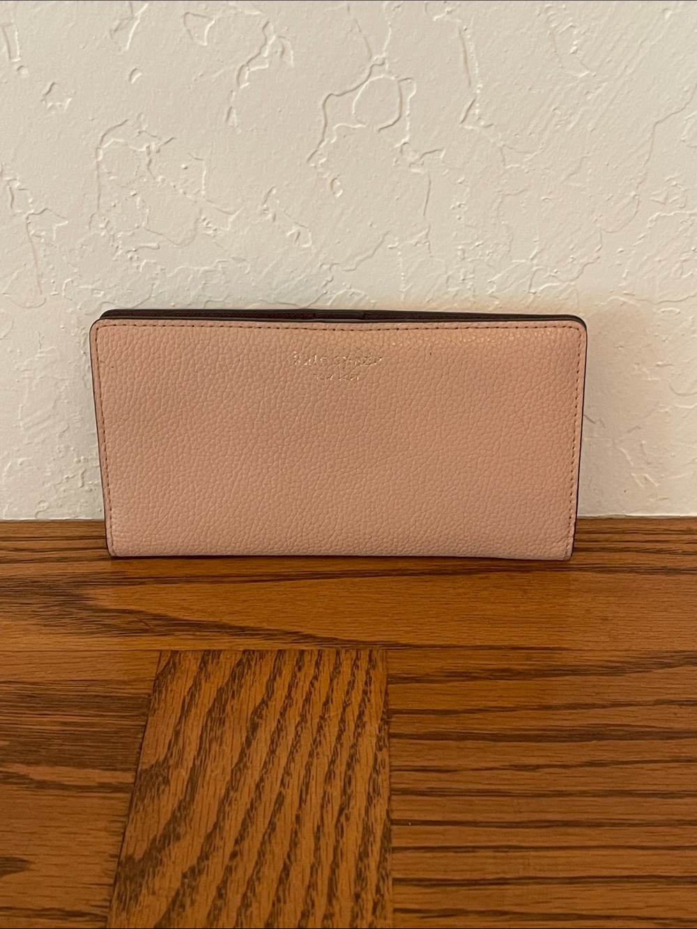 kate spade Blush Pink Pebbled Leather Continental Wallet with Gold Logo
